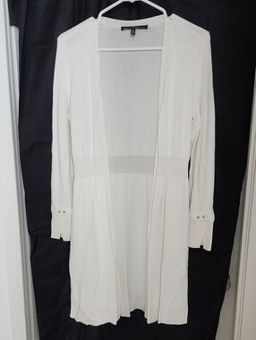 White House Black Market Cream Open-Front Long Cardigan Robe
